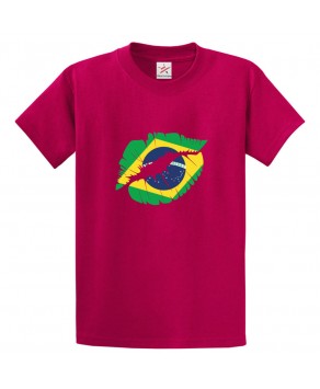 Brazilian Flag On Lips Classic Unisex Kids and Adults T-Shirt For Brazil Lovers